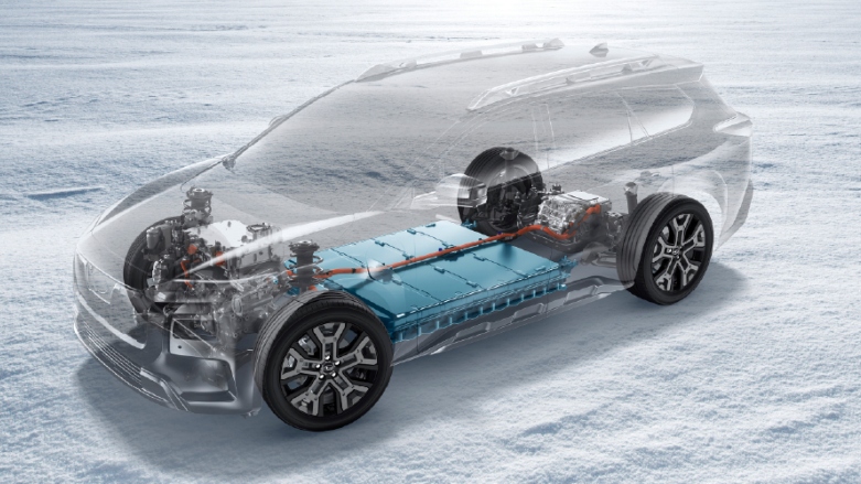 Vista de tecnología Subarude 2 motores eléctricos en SUV eléctrica Trailseeker.